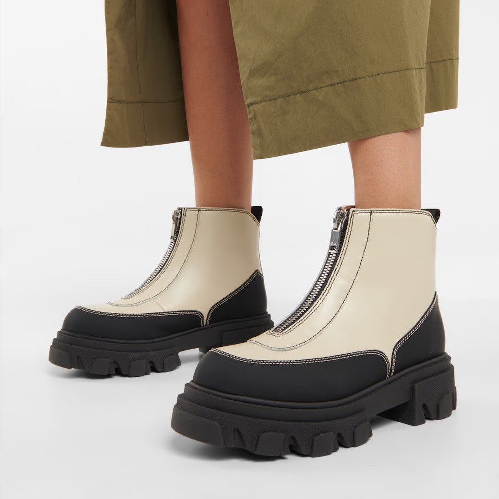Ganni Chunky Platform Cream Ankle Boots